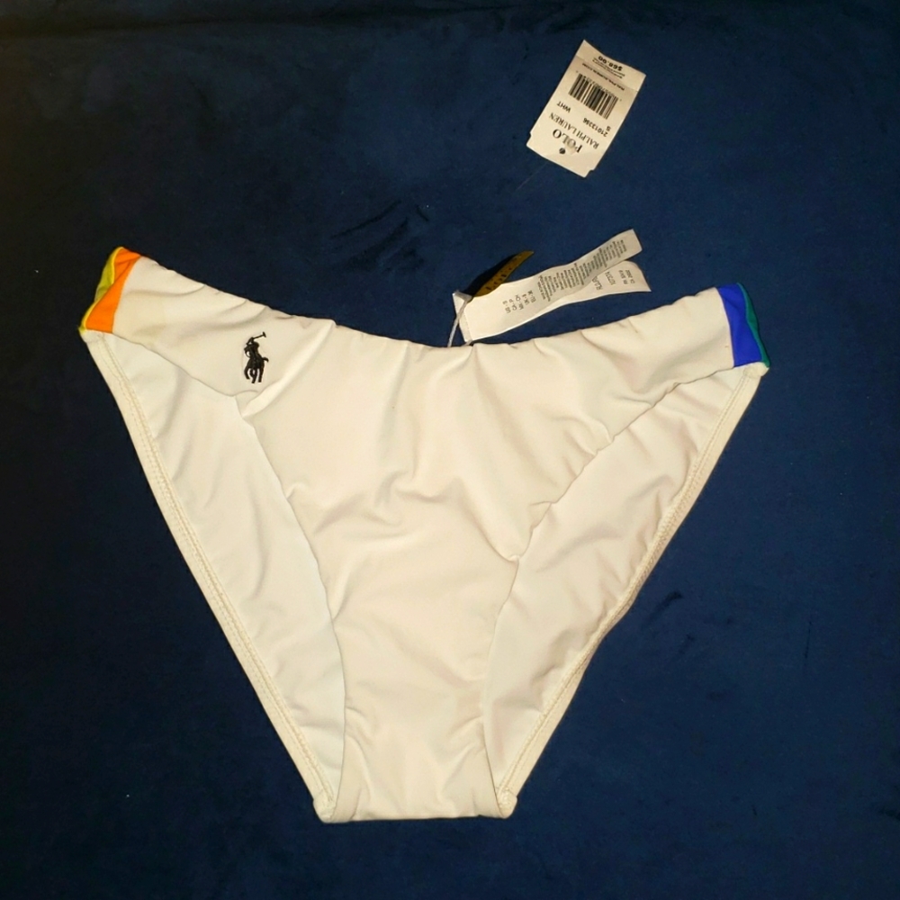 COPY - Polo Ralph Lauren white bikini bottom with small colored detail on the s…